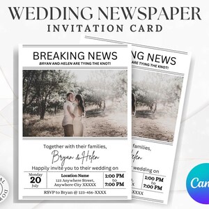 Newspaper Wedding Invitation Template: Editable DIY Program (Digital Download)