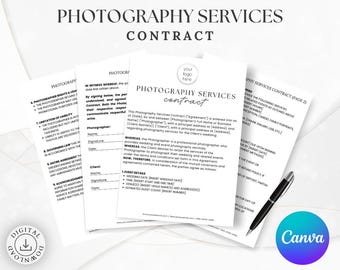 Photography Contract Editable Template: Customizable Client Agreement, Digital Download | Canva, Printable PDF, Professional Use