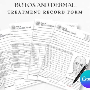 Botox Treatment Sheet, Editable Consent Form for Medspa, Aesthetic Nurse Injectables, Patient Record Template