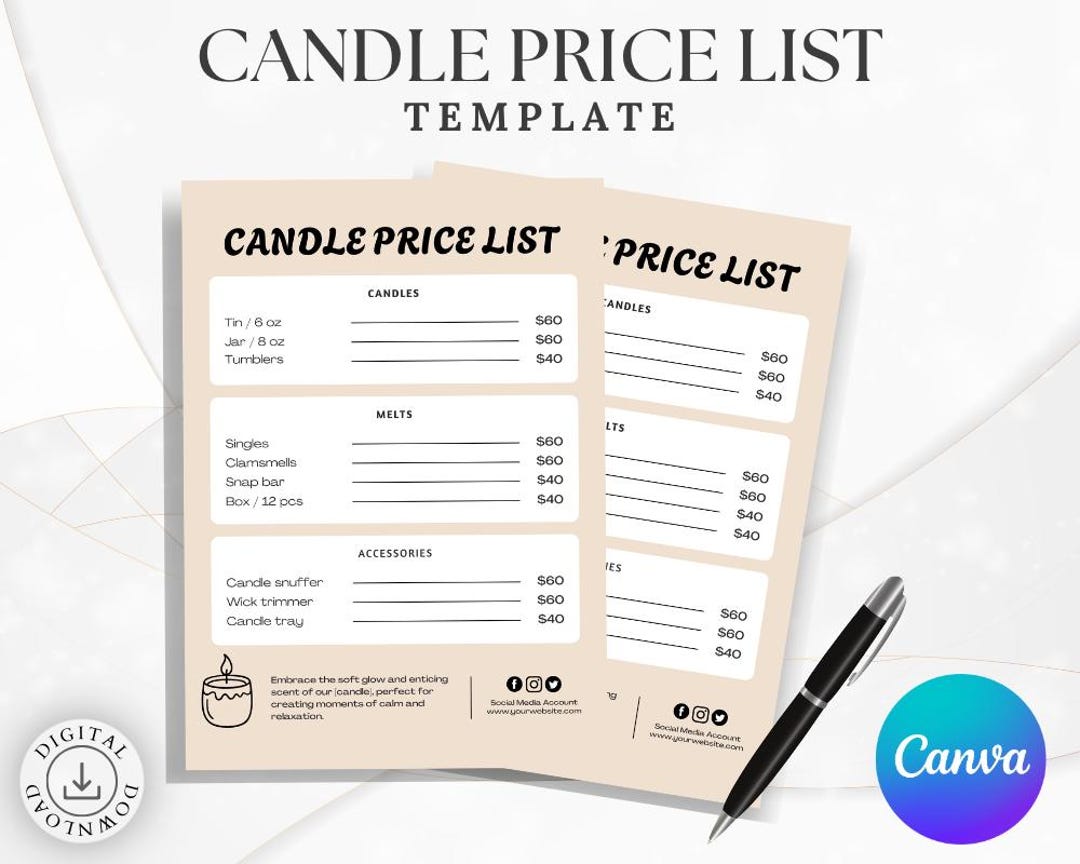 Candle Price List Editable Template: Customizable Canva Design ...