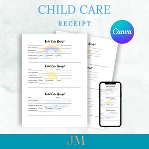 Childcare Receipt | Digital File | Parents Tuition | Customize Child Care Business | Fully Editable Canva Template | Payment Receipt