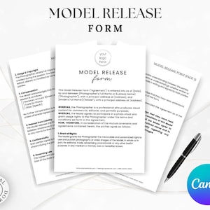 Model Release Form Template, Editable Photography Contract, Canva Template for Photographers, Instant Download