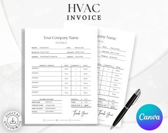 HVAC Invoice Template, Contractor Billing Form, Plumber Estimate Receipt, Handyman Invoice, Editable Canva PDF