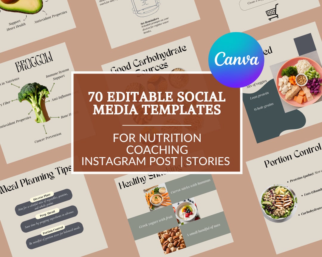 Nutrition Instagram Templates: Editable Wellness Coach Canva Posts ...