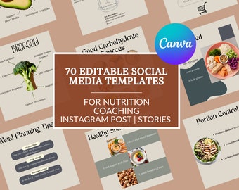 Plantillas de Instagram sobre nutrición: Publicaciones editables para entrenadores de bienestar en Canva, descarga digital / Salud y fitness, personalizables / Acceso instantáneo