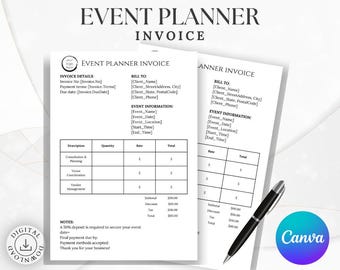 Invoice Template: Editable Event Planner Forms - Wedding Contract, Client Agreement, Canva Template for Business Use