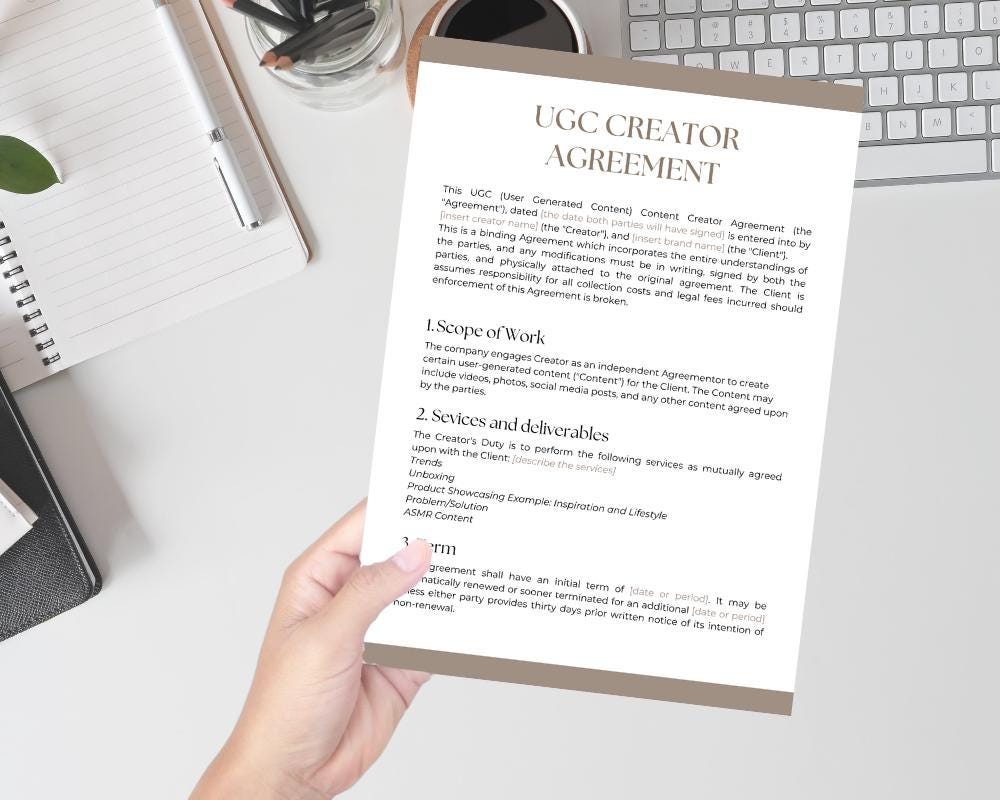 UGC Creator Contract Template - Editable UGC Agreement - User Generated ...