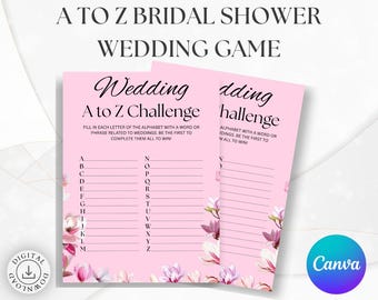 Bridal Shower A to Z Game | Pink Floral Alphabet Challenge | Printable Party Activity | Editable Canva | Instant Download