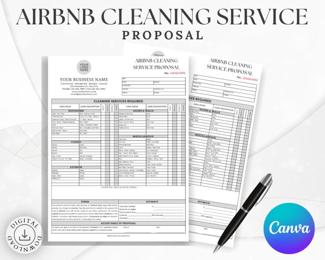 Airbnb Contract Editable Cleaning Checklist Customizable Service