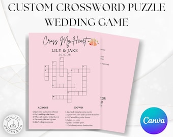 Custom Wedding Crossword Puzzle Game | Personalized Couple Crossword | Bridal Shower Activity | Editable Canva | Digital Download