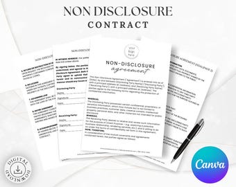 NDA Template Editable | Non Disclosure Agreement | Business Confidentiality Form | Freelancer NDA | Editable Canva PDF Download
