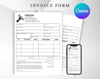 Auto Repair Estimate Editable Invoice, Mechanic Service Billing (Custom Colors, Printable PDF, Canva Template)