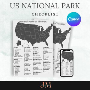 Mapa de aventuras de los parques nacionales de Estados Unidos / Lista de verificación y registro imprimibles / Regalo perfecto para amantes de la naturaleza