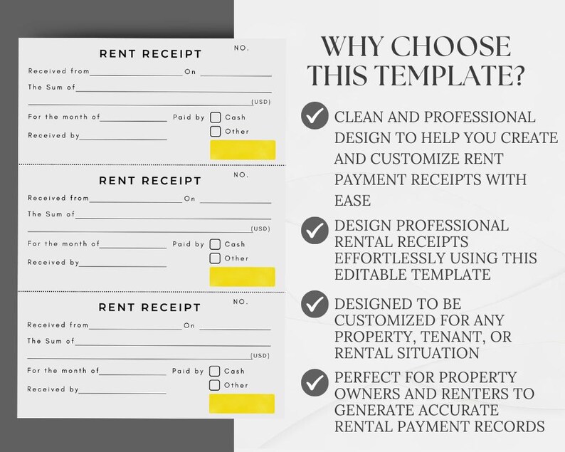 Rental Receipt Form Editable Template: Customizable Digital Download ...