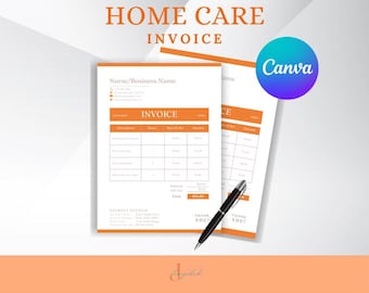 Plantilla editable de contrato de atención domiciliaria, formularios de facturación para el cuidado de personas mayores (descarga digital, PDF y Canva, fácil personalización).