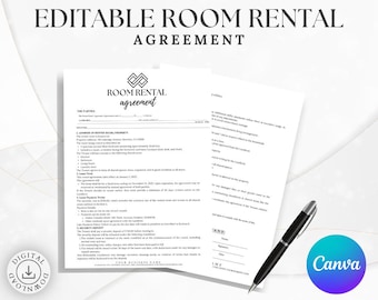 Room Rental Agreement Template | Editable Lease Contract | Home Sharing Tenant Landlord Form | Printable PDF