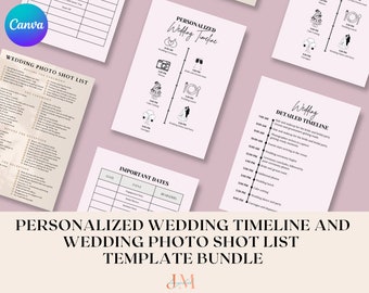 Shot List Template: Elegant Wedding Photo Timeline - Custom Colors, Editable Canva, Printable PDF Checklist
