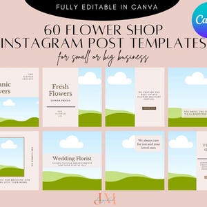Flower Shop Instagram Templates - Editable Canva Social Media Designs - Floral Marketing Tools to Boost Engagement and Brand Visibility