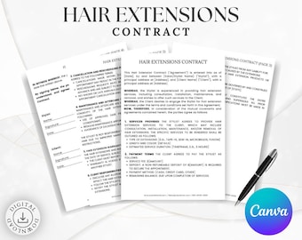 Plantilla de formularios para clientes de salón de extensiones de cabello, contrato editable (PDF y Canva, imprimible, personalizable, descarga instantánea)