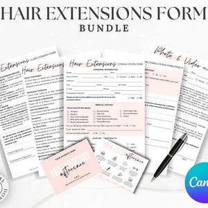 Hair Extension Forms Bundle - Editable Client Intake and Consultation Templates - Hair Stylist Agreement - Salon Waiver & Care Forms