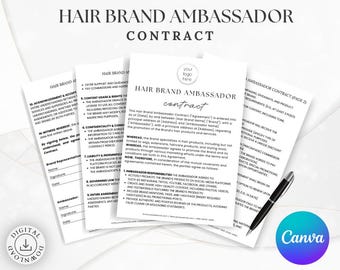 Hair Ambassador Contract | Brand Ambassador Agreement | Influencer Marketing Contract | Editable Canva Template | Digital Download