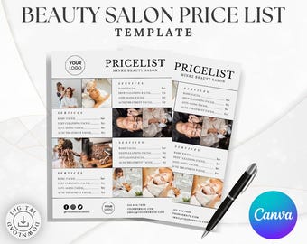Beauty Salon Price Template | Clean Modern Layout | Editable Canva File | Spa Esthetician Use | Digital Download