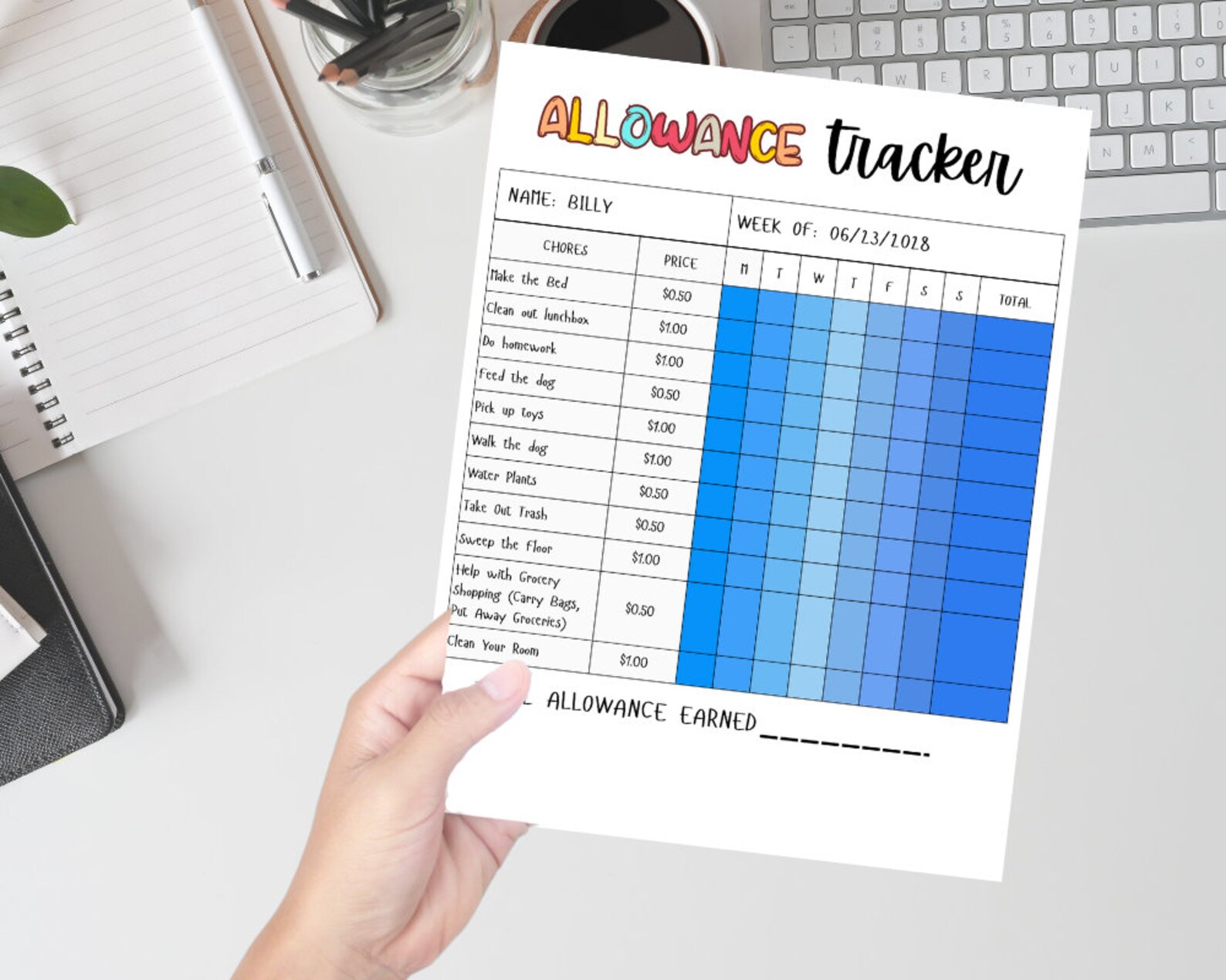 Kids Chore Chart Printable | Weekly Allowance Tracker | Reward System ...