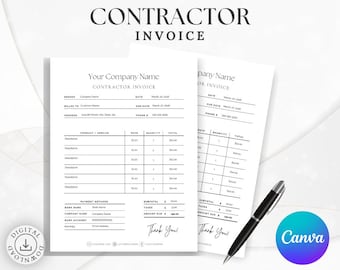 Contractor Invoice Editable Template: Customizable Business Form, Digital Download | Canva, Instant Use, Small Business