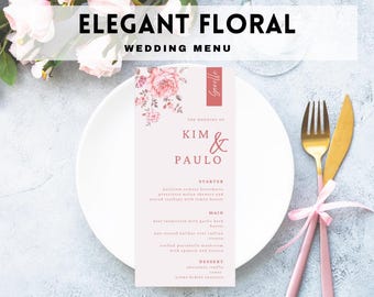 Wedding Menu Cards Template | Elegant Modern Minimalist | Printable Editable Wedding Menu | Custom Canva Design | Instant Download
