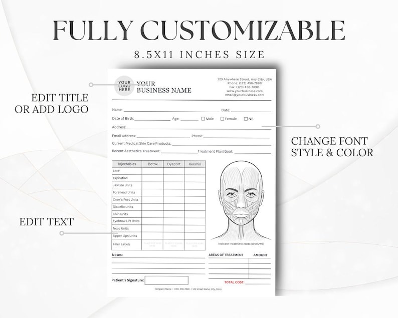 Botox Authorization Botox Treatment Form Editable Template: Client Consent Record, Medspa ...