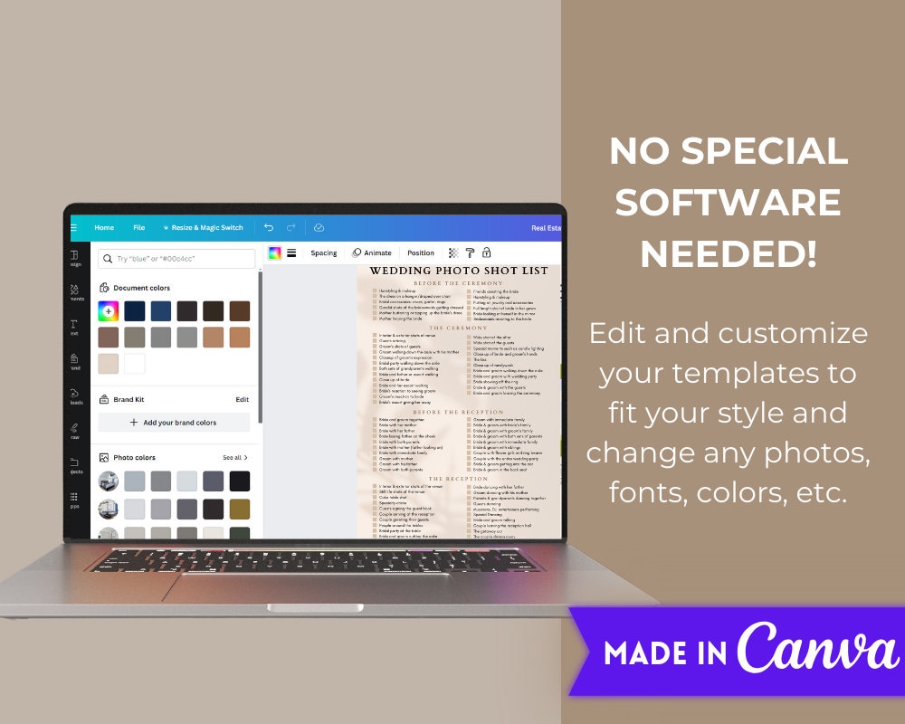 Printable Wedding Photo Checklist | Photographer Form | Editable ...