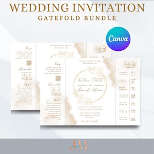 Elegant Gatefold Wedding Invitations – Customizable Canva Template with Minimalist Floral & Greenery Designs – Perfect for Your Special Day