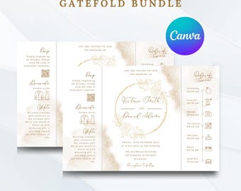 Elegant Gatefold Wedding Invitations – Customizable Canva Template with Minimalist Floral & Greenery Designs – Perfect for Your Special Day