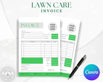 Lawn Care Invoice Template: Customizable Editable Form - PDF and Canva Link, Landscaping Business Workflow, Professional Documentation