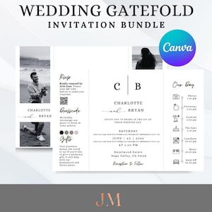 Hochzeit Torfalteinladung Bundle Digital, Canva Vorlage, minimalistisches Design, Elegante Hochzeit lädt ein, druckbare einladen, bearbeitbare Vorlage