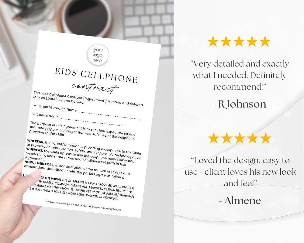Cell Phone Contract for Teens and Kids – Printable & Editable Agreement ...