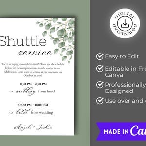 Wedding Shuttle Sign Template: Stylish Guest Direction Sign, Minimalist ...