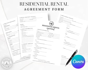 Residential Lease Agreement Template | Landlord Tenant Rental Contract | Month to Month Lease Form | Printable Editable Canva PDF