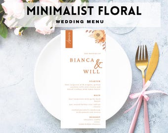 Wedding Menu Card Template | Floral Wedding Menu | Editable Printable Menu Card | DIY Reception Menu | Canva Digital Download