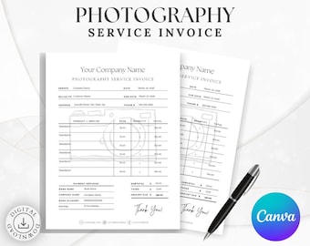 Photography Invoice Template Canva | Photographer Billing Form | Modern Minimalist Invoice | Session Invoice | Digital Download