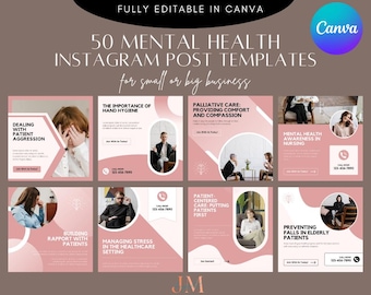 Mental Health Instagram Templates, Therapist Canva Posts, Wellness Coach Social Media Content, Editable Canva Download