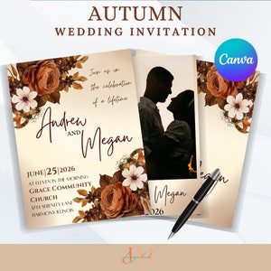 Fall Wedding Invitation Template | Fall Autumn Wedding Invitation | Burgundy And Marsala Boho Fall Wedding Invitation Set | Burnt Orange