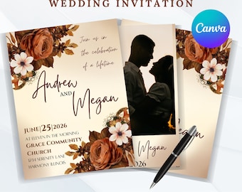 Plantilla editable de cronograma para bodas de otoño: tonos cálidos estilo boho otoñal - PDF imprimible, enlace a Canva, descarga instantánea