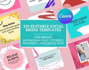 Plantillas coloridas para Instagram en Canva / Kit de redes sociales vibrante / Historias destacadas / Publicaciones editables para pequeñas empresas