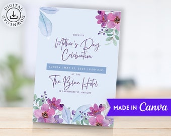 Mothers Day Brunch Invitation Template - Floral Tea Party Invite - Editable Digital Flyer, Moms And Mimosas, Printable