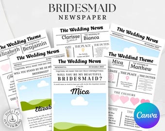 Bridesmaid Proposal Newspaper Template | Will You Be My Bridesmaid | Vintage Newspaper Card | Editable Canva | Maid of Honor Gift