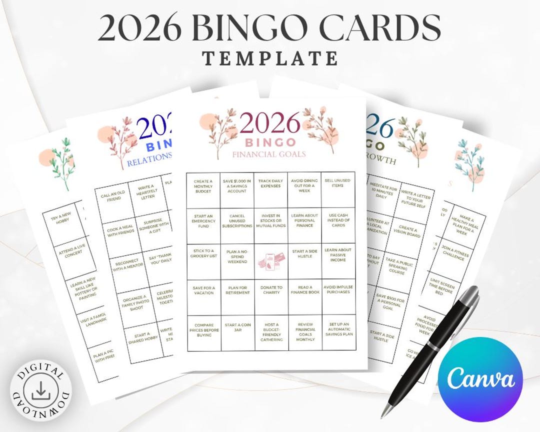 2026 Vision Board Bingo Cards Template for Goal Setting and Self Growth ...