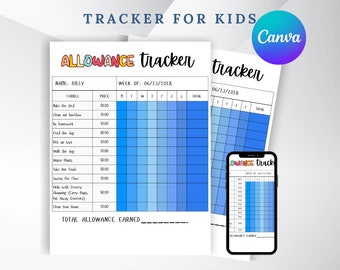 Kids Chore Chart Printable | Weekly Allowance Tracker | Reward System for Kids | Editable Canva | Responsibility Chart