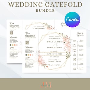 Elegante Hochzeitseinladungen - Individuell anpassbare Canva-Vorlage mit minimalistischen Blumen- und Grünmustern – Perfekt für deinen besonderen Tag