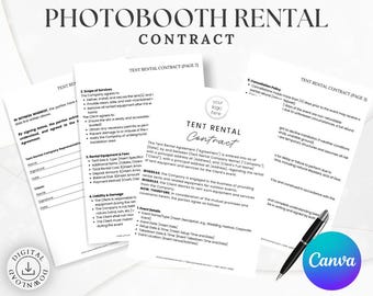 Photo Booth Contract Template | Photo Booth Rental Agreement | Event & Wedding Use | Editable Canva PDF | Digital Download